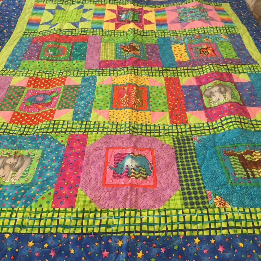 NEW Quilt Blanket Boho animals STARS handmade california USA 51" x 44"